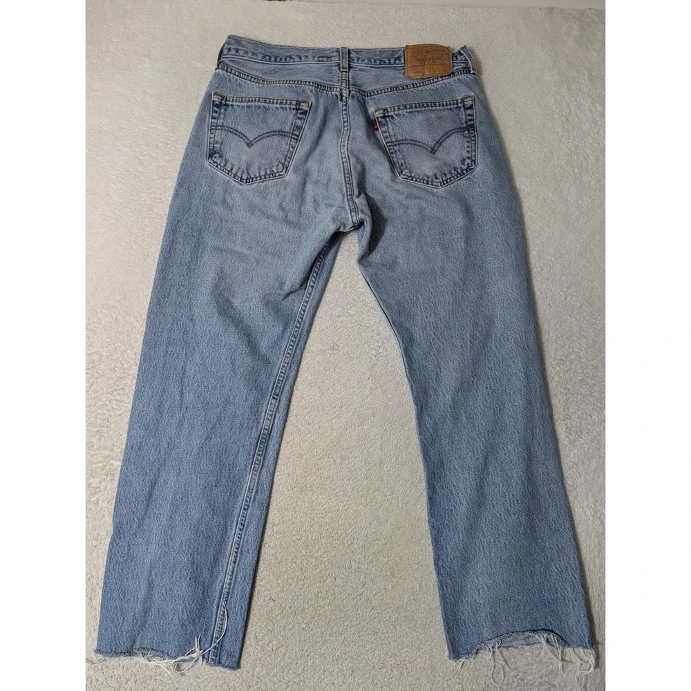 Levi's 501xx Jeans Mens 36/36 (33x27.5) Light Blue Straight Button Fly Raw‎ Hem